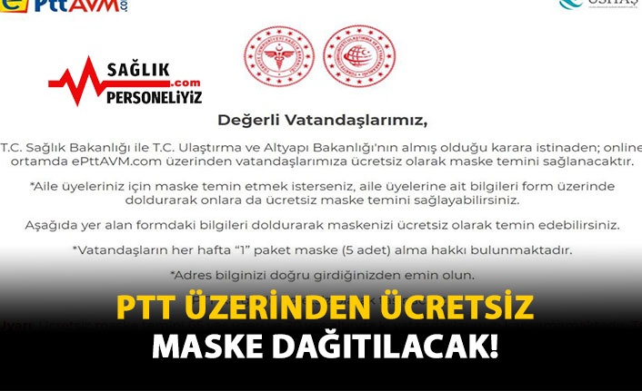 PTT Üzerinden Ücretsiz Maske Dağıtılacak!
